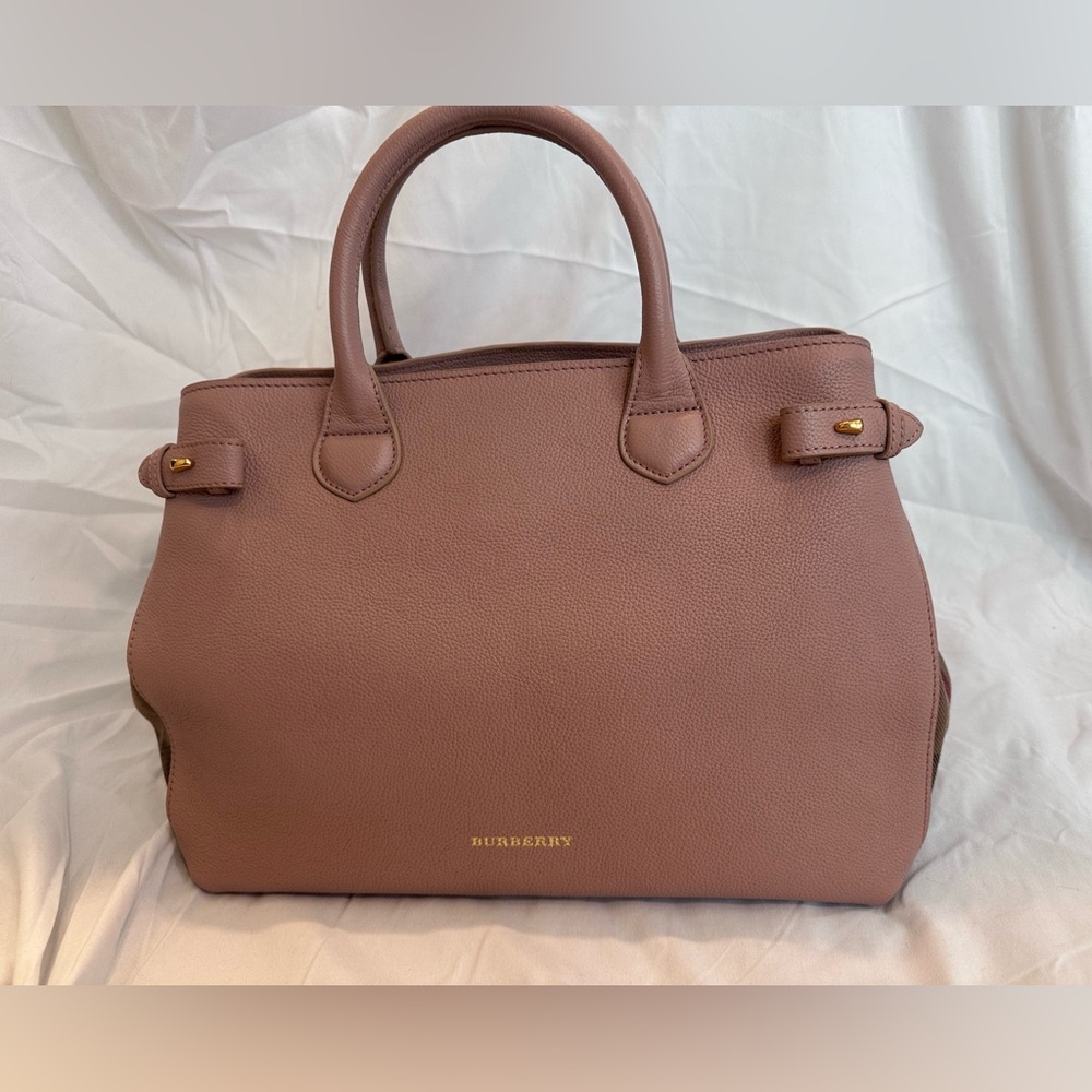 Derby Calfskin House Check Medium Banner Tote Pale Orchid